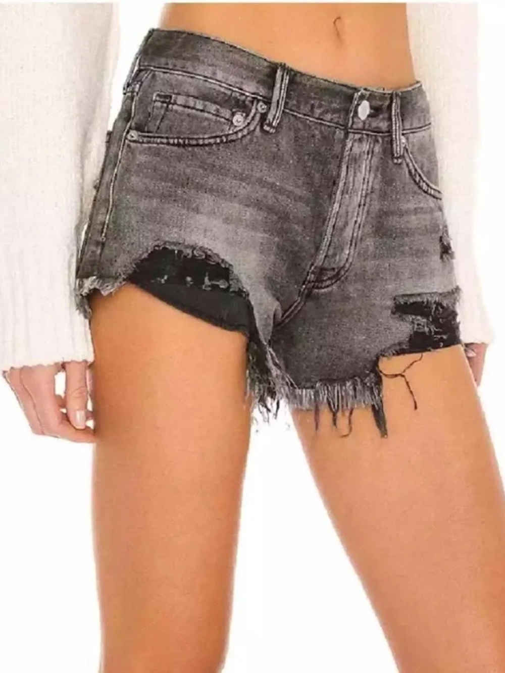 Free People We The Free Loving Good Vibrations Denim Shorts Sulphur Black 29